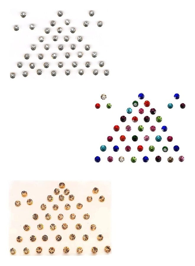 Sunaina New Love Collection Elegant Studd Bindi Multicolor/Silver/Golden Stones Bindi Tikka For Girls Women Ladies (Pack Of 3) - Image 1