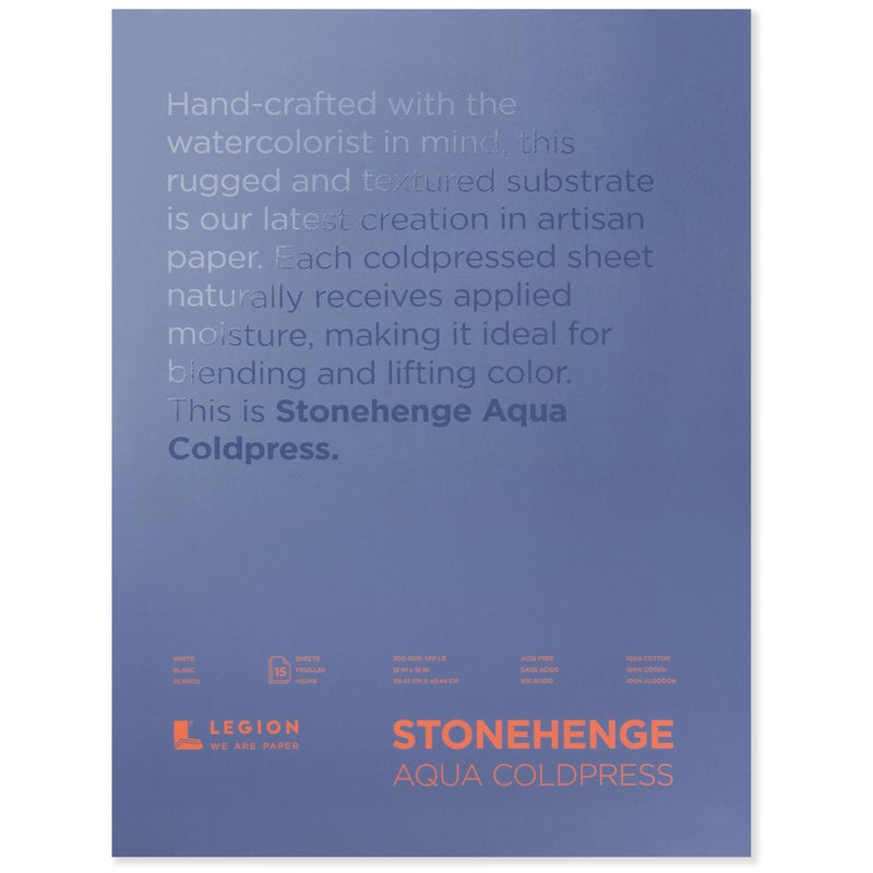 Stonehenge Aqua White Medium Weight Block 140lb Coldpress 12 x 16 Inches 15 Sheets for Wet and Dry Media