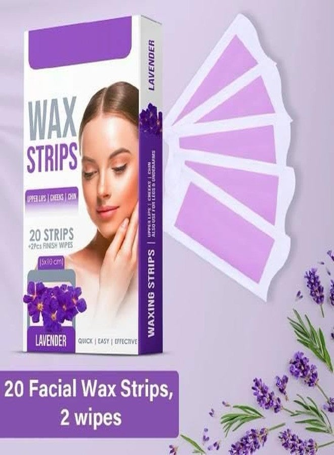 ROODILES Lavender Facial Wax Strips (20 Strips + 2 Cleansing Wipes) with 100g Hard Wax Beans - Gentle Hair Removal Kit for Face, Upper Lip Body, Bikni Line & Chin - Soothing Formula with Natural Lavender Extract - Smooth, Soft Skin for Weeks Combo Pack of 2 - Image 2