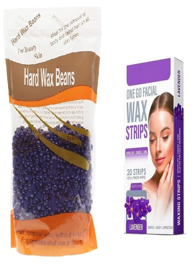 ROODILES Lavender Facial Wax Strips (20 Strips + 2 Cleansing Wipes) with 100g Hard Wax Beans - Gentle Hair Removal Kit for Face, Upper Lip Body, Bikni Line & Chin - Soothing Formula with Natural Lavender Extract - Smooth, Soft Skin for Weeks Combo Pack of 2 - Image 1