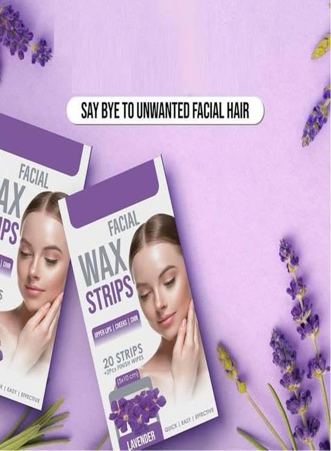 ROODILES Lavender Facial Wax Strips (20 Strips + 2 Cleansing Wipes) with 100g Hard Wax Beans - Gentle Hair Removal Kit for Face, Upper Lip Body, Bikni Line & Chin - Soothing Formula with Natural Lavender Extract - Smooth, Soft Skin for Weeks Combo Pack of 2 - Image 3