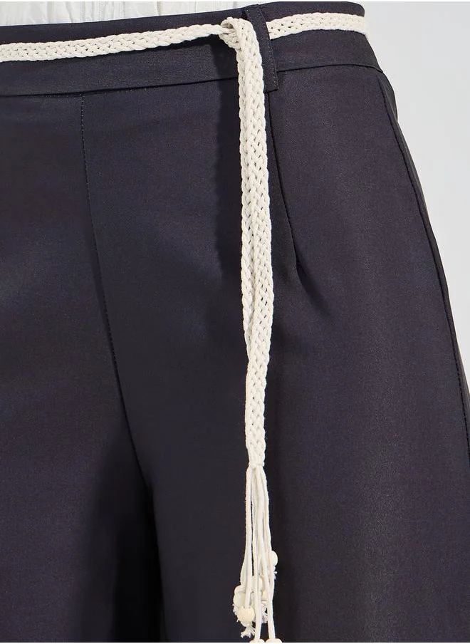ستايلي Graphic Print Straight Fit Pants with Rope Tie-Up