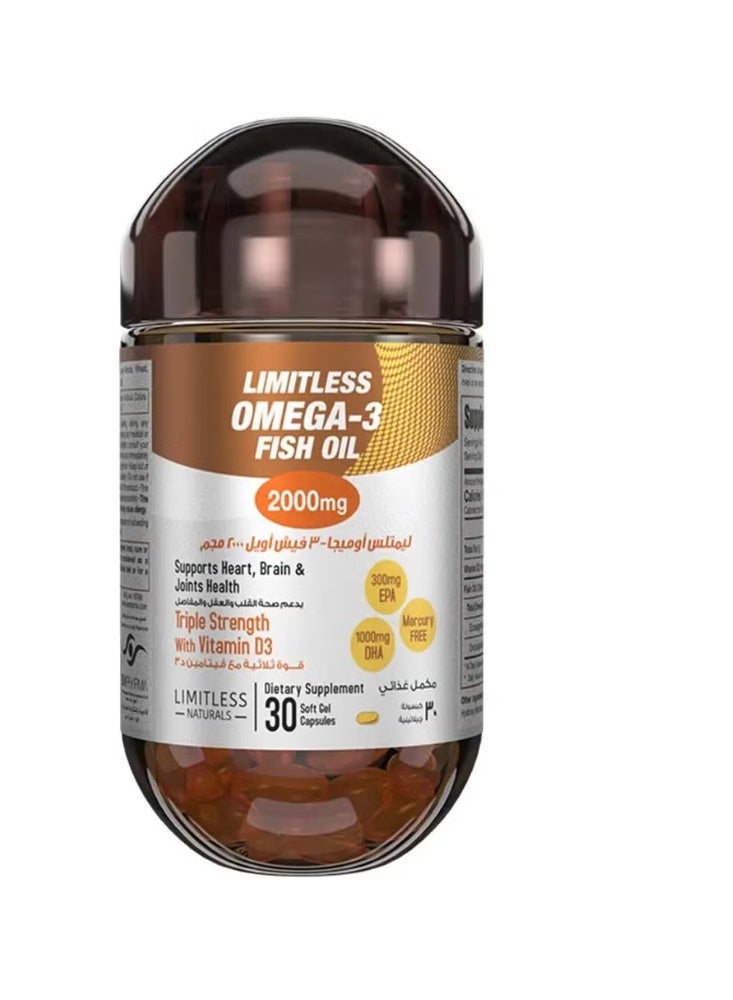 Omega-3 Fish Oil, 2000 mg, 30 Softgels – Enhanced Focus, Memory & Cognitive Support with DHA & Vitamin D3