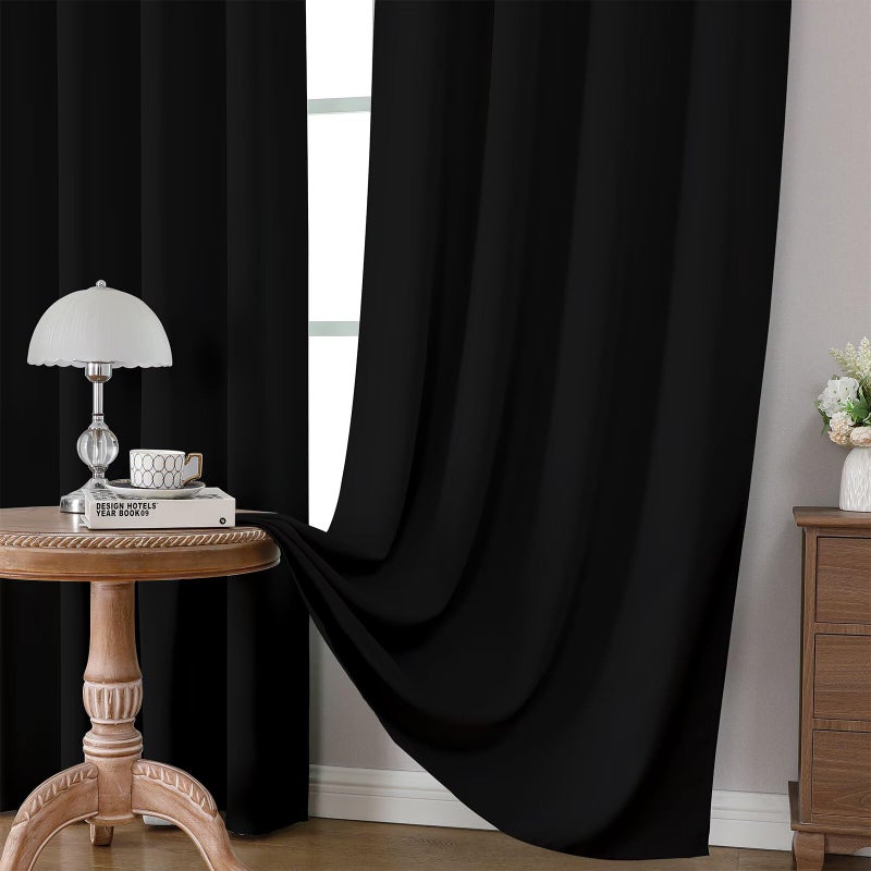 CUCRAF Black Blackout Curtains 54 inch Length 2 Panels Set, Rod Pocket Room Darkening Drapes for Bedroom Living Room, Insulated Thermal Light Blocking Window Curtain (W52 x L54 Inch) - Image 5