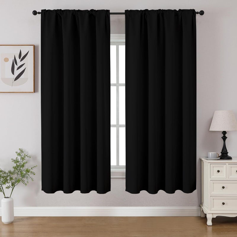 CUCRAF Black Blackout Curtains 54 inch Length 2 Panels Set, Rod Pocket Room Darkening Drapes for Bedroom Living Room, Insulated Thermal Light Blocking Window Curtain (W52 x L54 Inch) - Image 1
