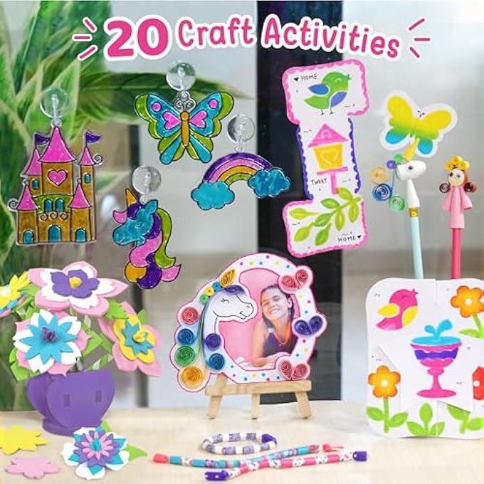 FABULOUS CRAFT KIT FOR KIDS 5+ YEARS | ART & CRAFTS FOR BOYS AND GIRLS | GLASS PAINTING | FLOWER MAKING | STAMP ART | QUILLING | GLAM BANDS | CHRISTMAS GIFTS FOR 5,6,7,8,9,10,11,12 - Image 4
