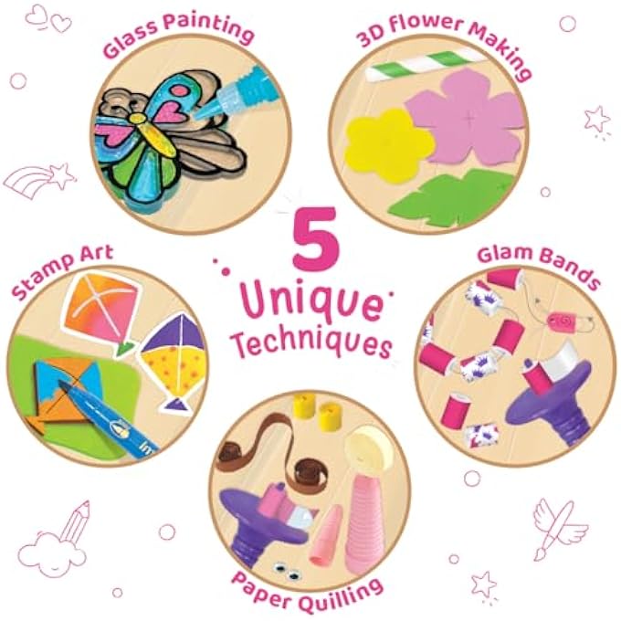 FABULOUS CRAFT KIT FOR KIDS 5+ YEARS | ART & CRAFTS FOR BOYS AND GIRLS | GLASS PAINTING | FLOWER MAKING | STAMP ART | QUILLING | GLAM BANDS | CHRISTMAS GIFTS FOR 5,6,7,8,9,10,11,12 - Image 3