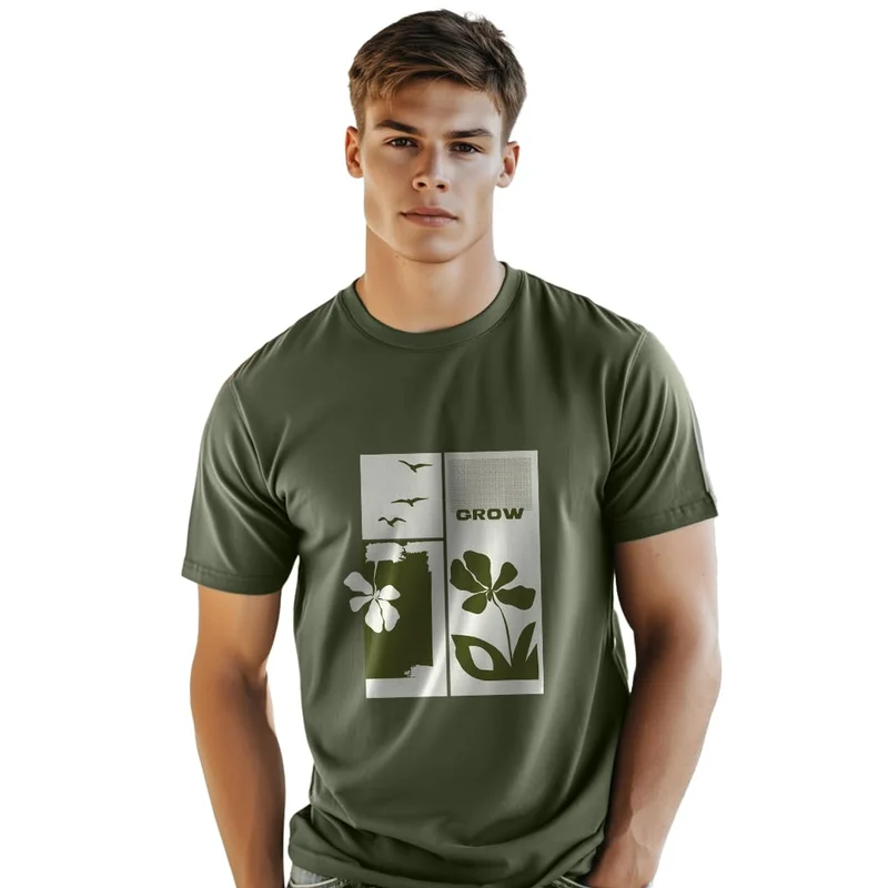 NOBERO Men's Olive Green Graphic T-Shirt