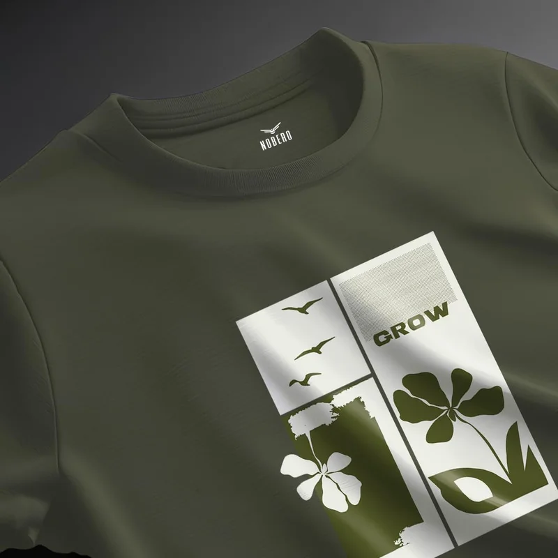 NOBERO Men's Olive Green Graphic T-Shirt