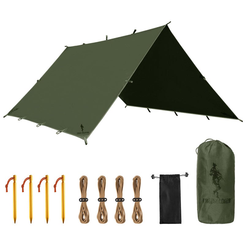 FREE SOLDIER Camping Tarp Waterproof Portable Multifunctional Outdoor Camping Traveling Awning Backpacking Shelter Rain Tarp (Dark Green 10Ã—10.5ft) - Image 1
