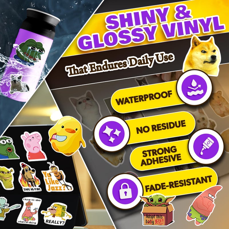 VIKROM 300 Pcs Funny Meme Stickers â€“ Waterproof Funny Stickers for Adults, Non-Repetitive Vinyl Decals for Laptops, Water Bottles, Phones, Skateboards, DIY & Scrapbooking, Unique Designs for Personalization - Image 3