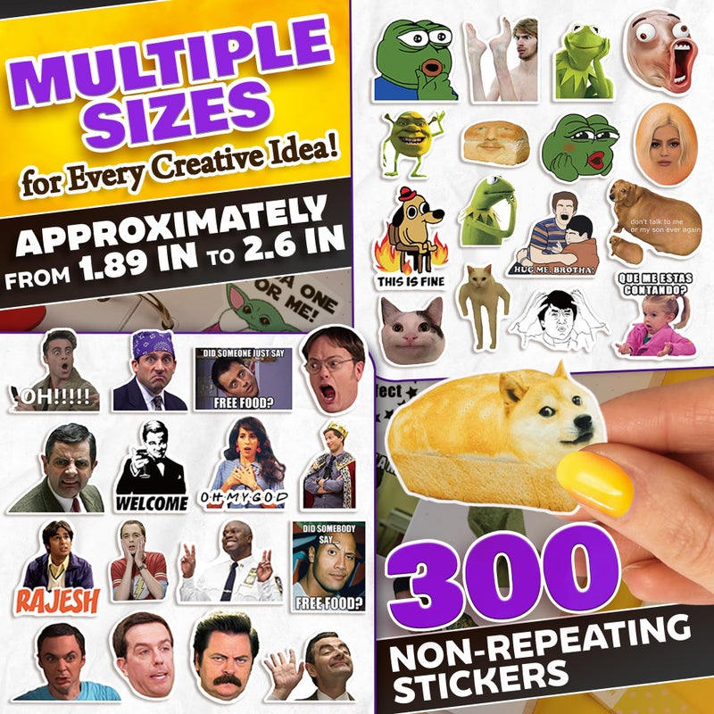 VIKROM 300 Pcs Funny Meme Stickers â€“ Waterproof Funny Stickers for Adults, Non-Repetitive Vinyl Decals for Laptops, Water Bottles, Phones, Skateboards, DIY & Scrapbooking, Unique Designs for Personalization - Image 2