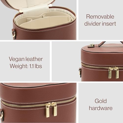 ETOILE Oval Toiletry Case Ginger brown Travel Makeup Bag Organizer with Shoulder Strap and Removable Divider - Image 3