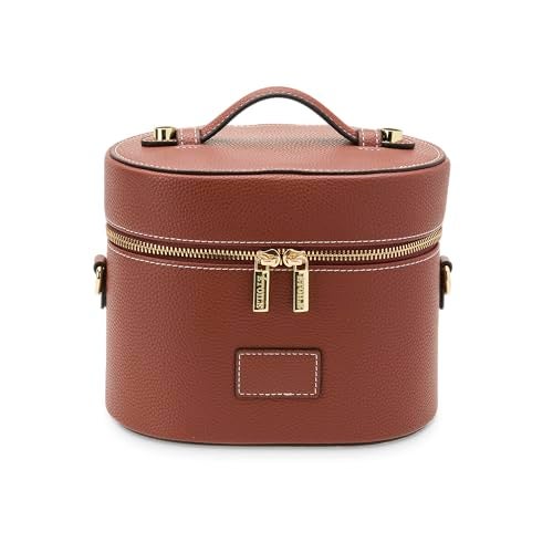 ETOILE Oval Toiletry Case Ginger brown Travel Makeup Bag Organizer with Shoulder Strap and Removable Divider - Image 1