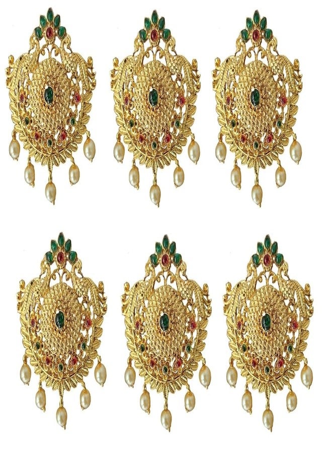 Arnavira Gold Plated Antique Hair Jewellery Choti Jadai Billai, Hair Brooch With Hook 6 pcs - Image 3