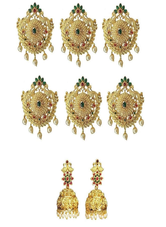 Arnavira Gold Plated Antique Hair Jewellery Choti Jadai Billai, Hair Brooch With Hook 6 pcs - Image 1