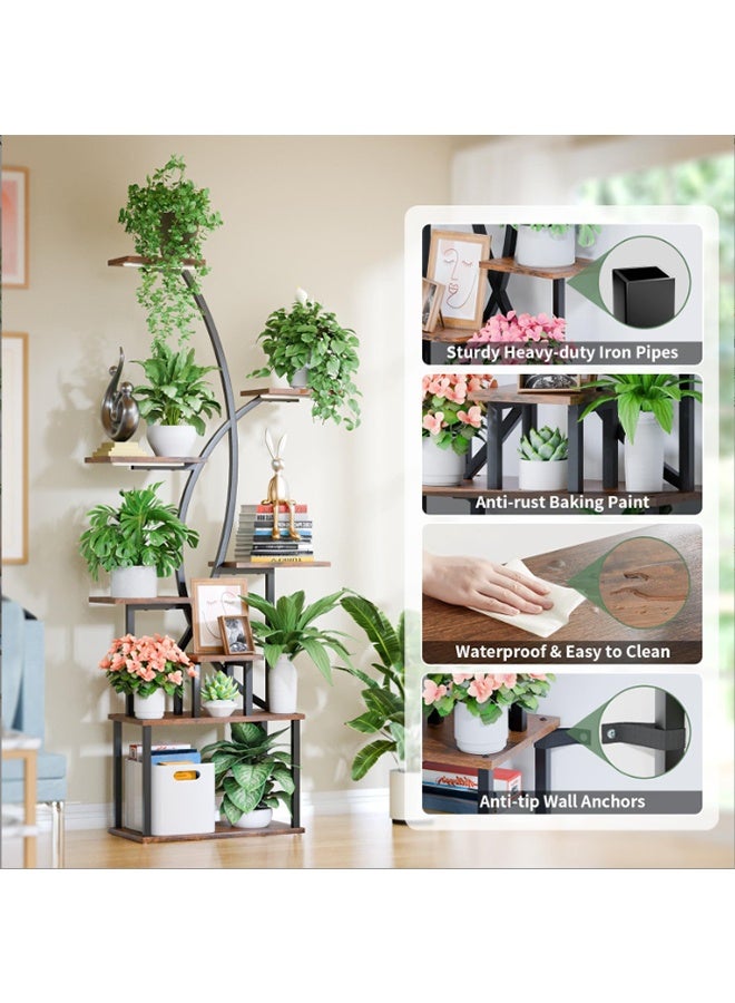 JCB CHIC رف كتب مزود بأضواء نمو، حامل نباتات معدني على شكل حرف S، رف تخزين طويل بـ 8 طبقات، أرفف مفتوحة، رف زاوية حائطي قائم بذاته لتخزين الكتب وتزيينها  رف عرض - Image 4