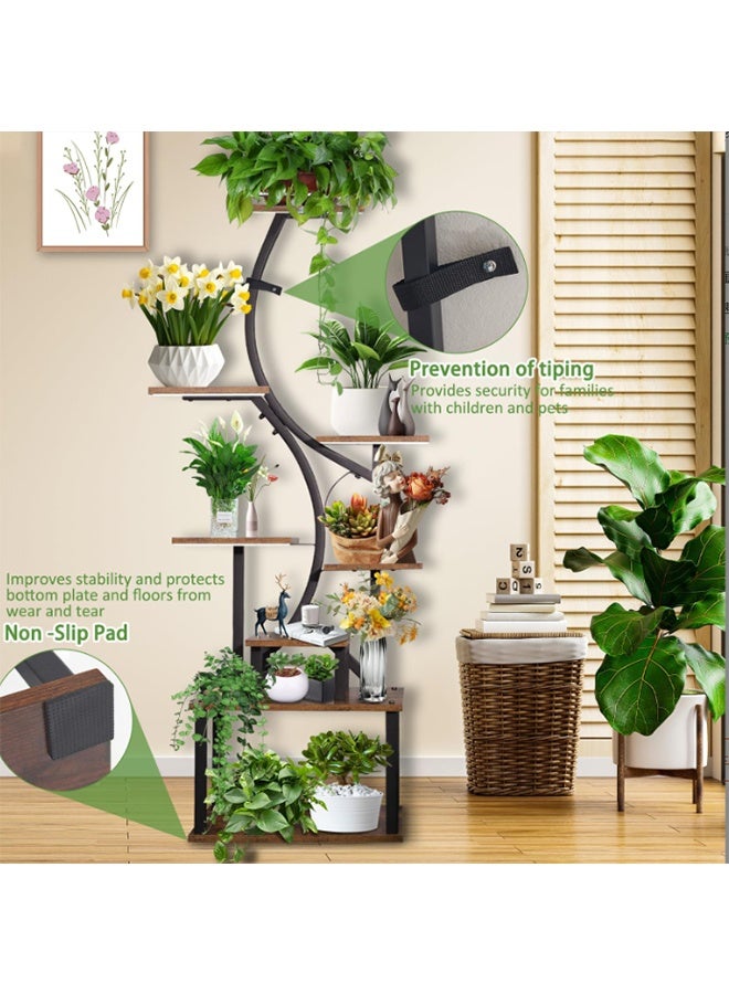 JCB CHIC رف كتب مزود بأضواء نمو، حامل نباتات معدني على شكل حرف S، رف تخزين طويل بـ 8 طبقات، أرفف مفتوحة، رف زاوية حائطي قائم بذاته لتخزين الكتب وتزيينها  رف عرض - Image 3