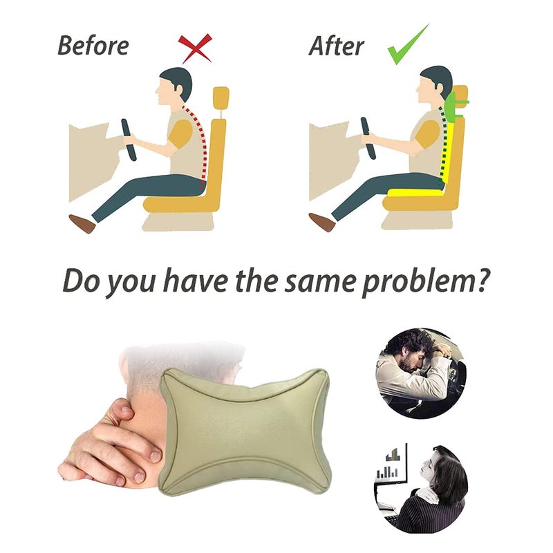 ABS AUTO TREND ABS Car Seat Neck Rest FauxLeather Cushion Pillow for Honda Jazz 2015-2018 (Set of 2) Beige - Image 3