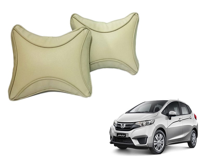 ABS AUTO TREND ABS Car Seat Neck Rest FauxLeather Cushion Pillow for Honda Jazz 2015-2018 (Set of 2) Beige - Image 1