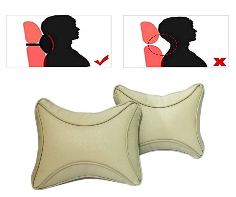 ABS AUTO TREND ABS Car Seat Neck Rest FauxLeather Cushion Pillow for Honda Jazz 2015-2018 (Set of 2) Beige - Image 4