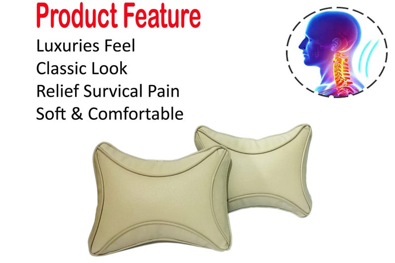 ABS AUTO TREND ABS Car Seat Neck Rest FauxLeather Cushion Pillow for Honda Jazz 2015-2018 (Set of 2) Beige - Image 2