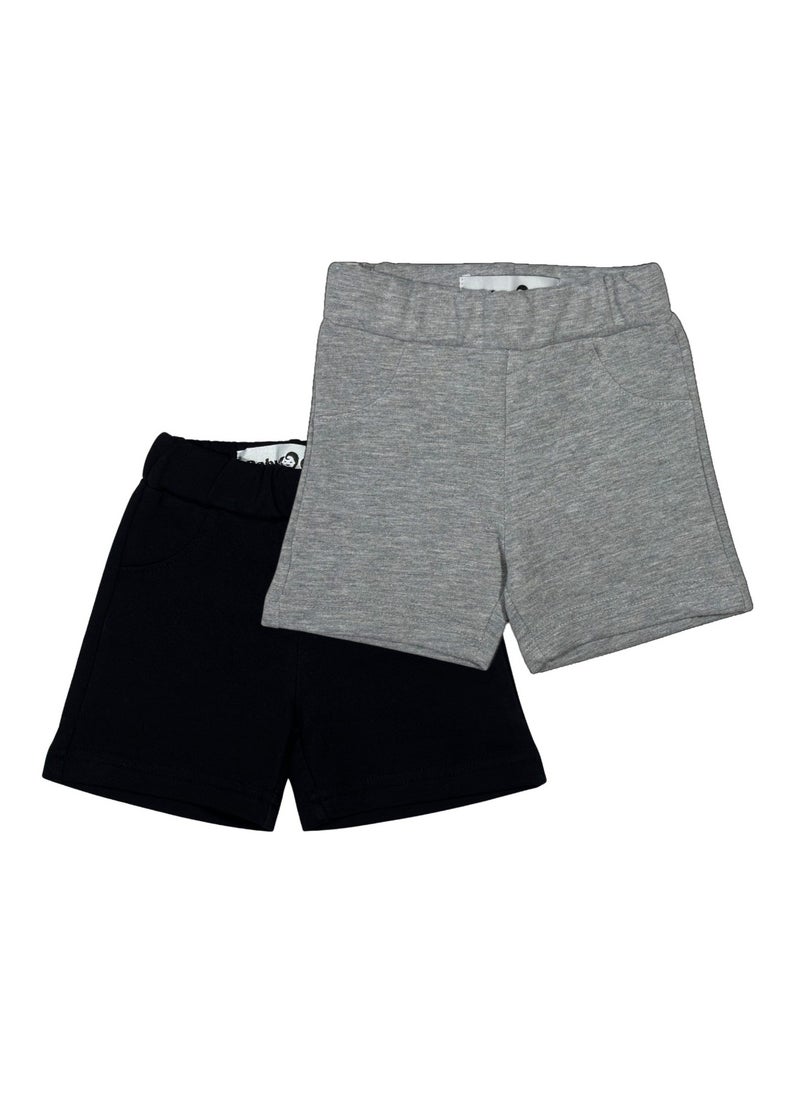 Baby Co. - Black and Light Grey Cotton Shorts (2 Pack) - Image 1