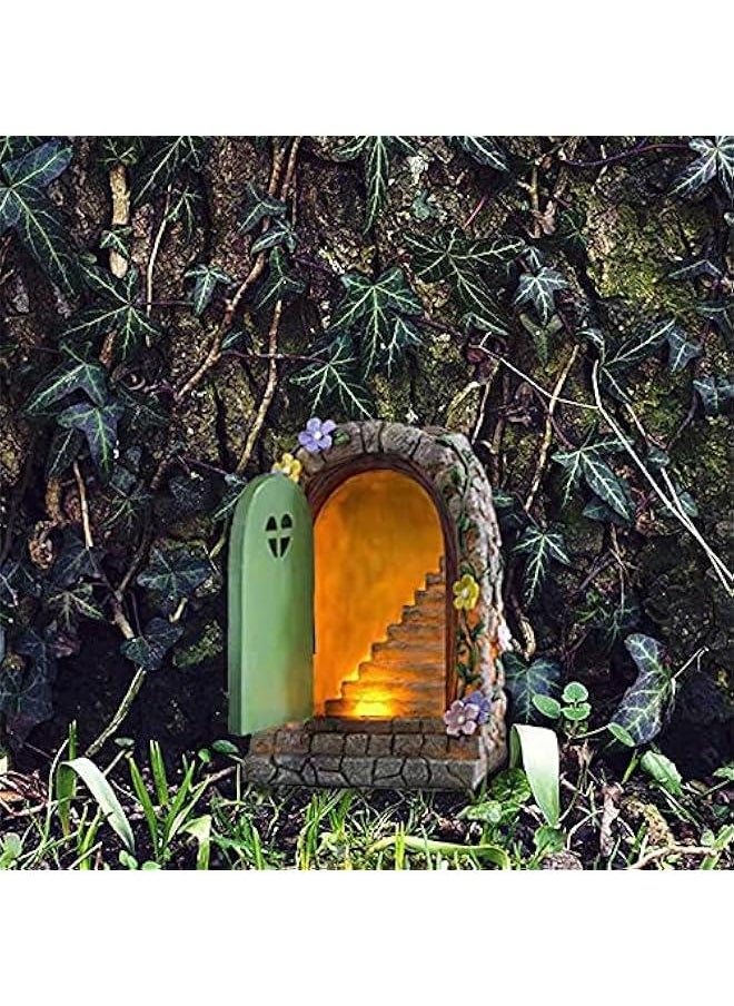 Generic Tree Door and Window Tree Huggers, Glow in Dark Gnome Fairy House, Solar Miniature Fairy Tale Opening Door Sculptures for Yard Art Garden Statues Lawn Ornament Decoration (Colorful, One Size)  - Image 3