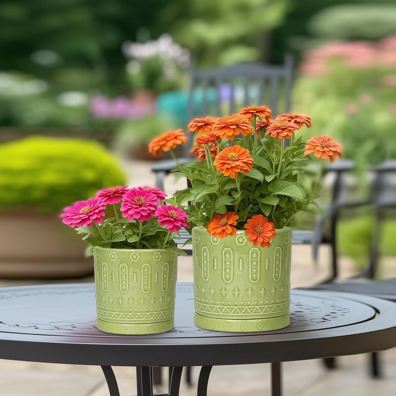 Eightpot 8 Inch Plant Pots - Ceramic Planter for Indoor Plants Outdoor, Round Ceramic Flower Pots with Drainage Hole and Saucer, Boho Decorative Planter, Home Bedroom Decor, Birthday Gifts, Green - Image 4