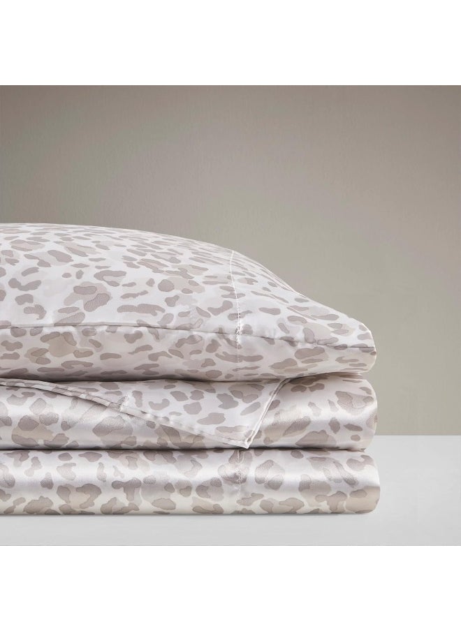 madison park - Madison Park Essentials Satin Sheet Set Luxury and Silky with Natural Sheen, Elastic 14" Pocket fits up to 16" Mattress, All Around Elastic - Year-Round Bedding, Queen Taupe Leopard 4 Piece - Image 1