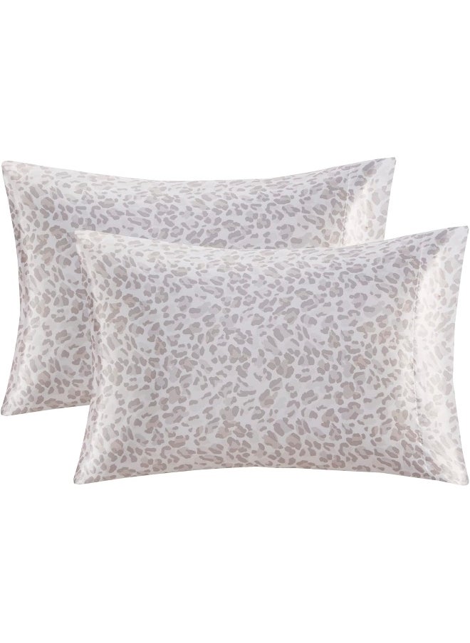 madison park - Madison Park Essentials Satin Sheet Set Luxury and Silky with Natural Sheen, Elastic 14" Pocket fits up to 16" Mattress, All Around Elastic - Year-Round Bedding, Queen Taupe Leopard 4 Piece - Image 1