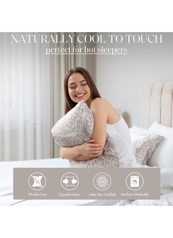 madison park - Madison Park Essentials Satin Sheet Set Luxury and Silky with Natural Sheen, Elastic 14" Pocket fits up to 16" Mattress, All Around Elastic - Year-Round Bedding, Queen Taupe Leopard 4 Piece - Image 1
