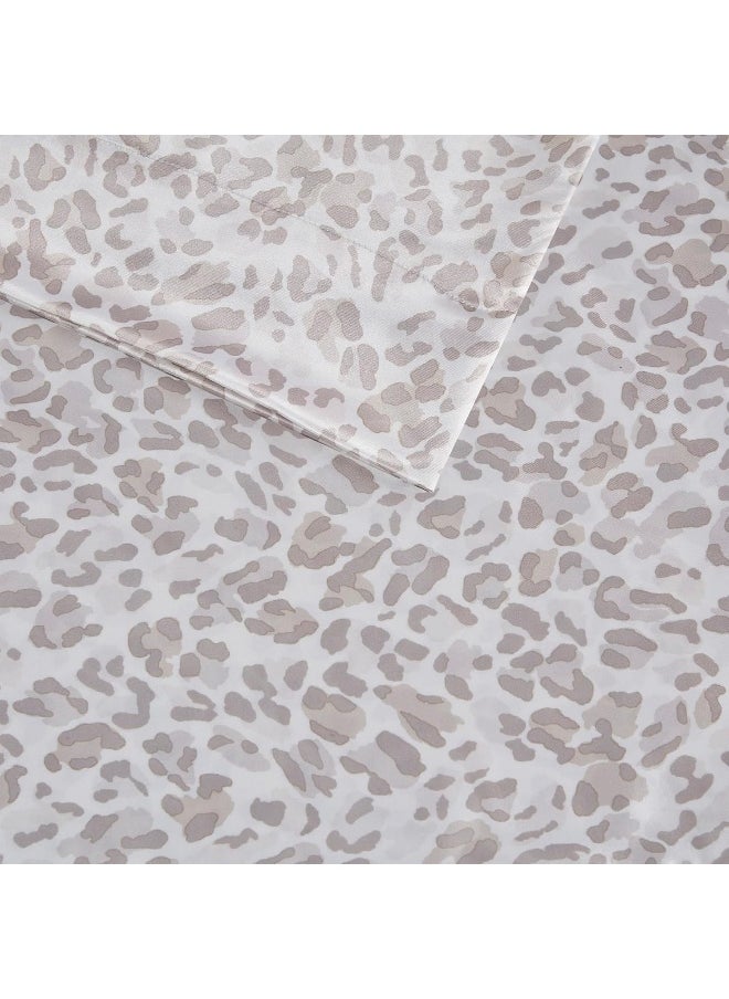 madison park - Madison Park Essentials Satin Sheet Set Luxury and Silky with Natural Sheen, Elastic 14" Pocket fits up to 16" Mattress, All Around Elastic - Year-Round Bedding, Queen Taupe Leopard 4 Piece - Image 1