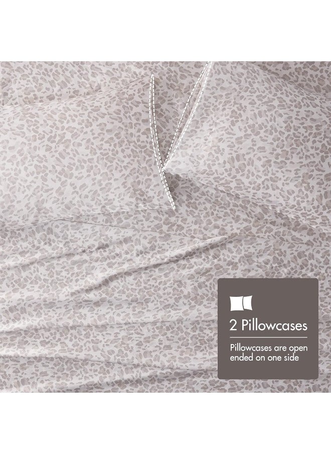madison park - Madison Park Essentials Satin Sheet Set Luxury and Silky with Natural Sheen, Elastic 14" Pocket fits up to 16" Mattress, All Around Elastic - Year-Round Bedding, Queen Taupe Leopard 4 Piece - Image 1