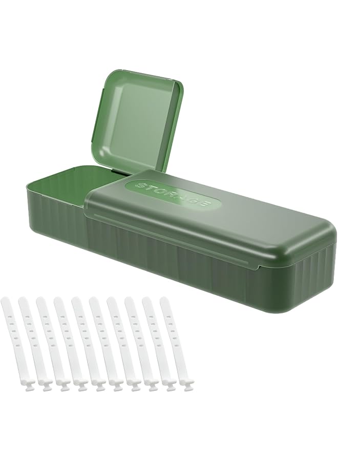 promass Cable Storage Box, Desktop Data Cable Storage Box with 10 Cable Organizer, Cell Phone Charger, Charging Cable Sorting, Divided Box with Cover for Home, Office(Blackish Green) - Image 1