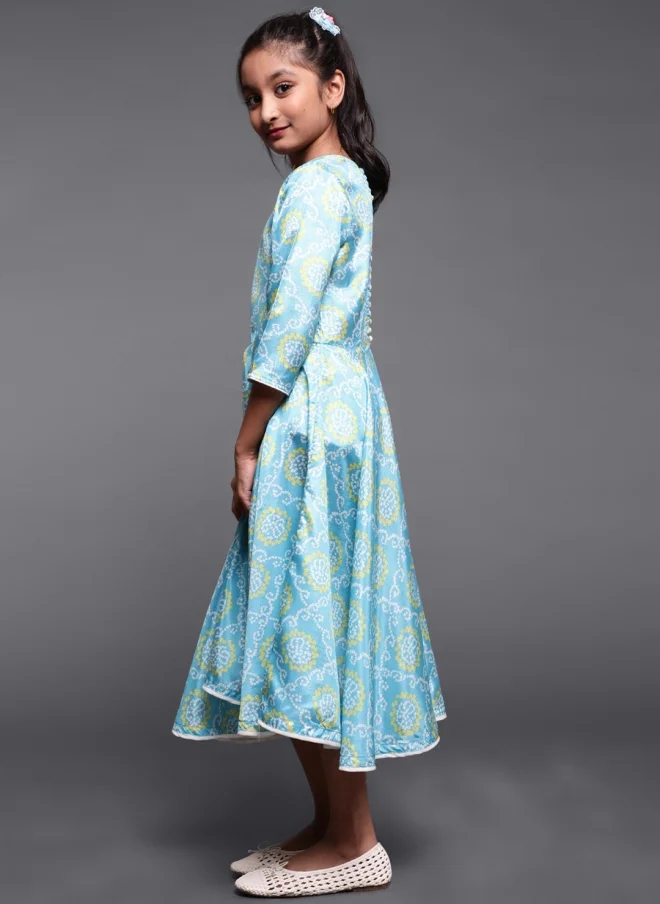 AKS Turquoise Blue A-Line Midi Dress for Girls