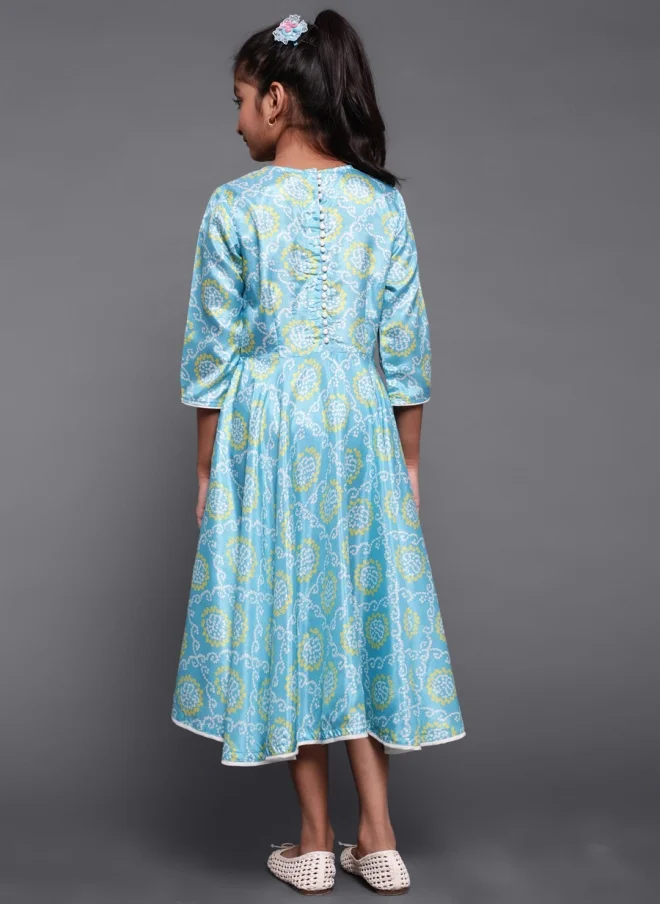 AKS Turquoise Blue A-Line Midi Dress for Girls
