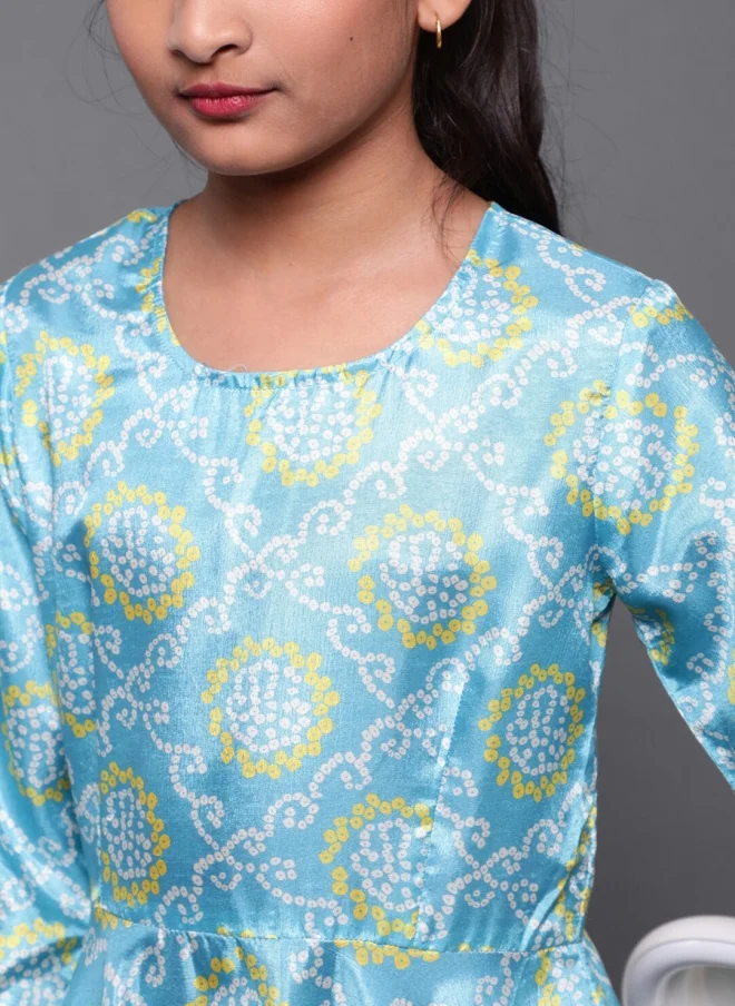 AKS Turquoise Blue A-Line Midi Dress for Girls