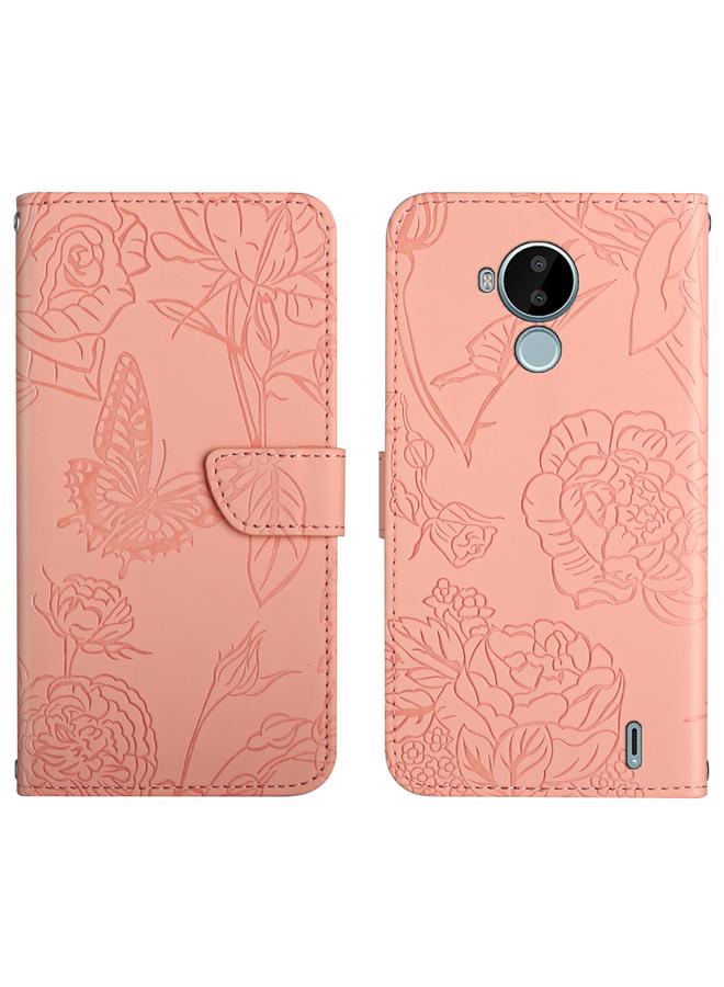 erorex Case For Nokia C30 Skin Feel Butterfly Peony Embossed Leather Phone Case - Image 1