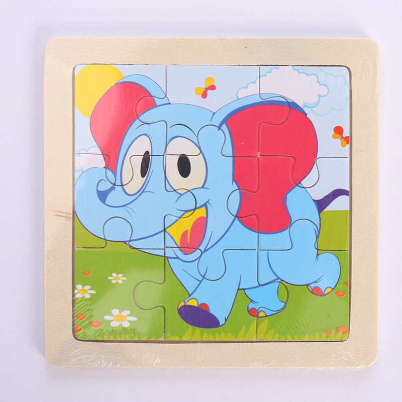 9-Piece Wooden Children'S Puzzle Toy For Early Childhood Education, Educational Cartoon Animals And Vehicles Cognitive Puzzle Board Assembly - Image 1