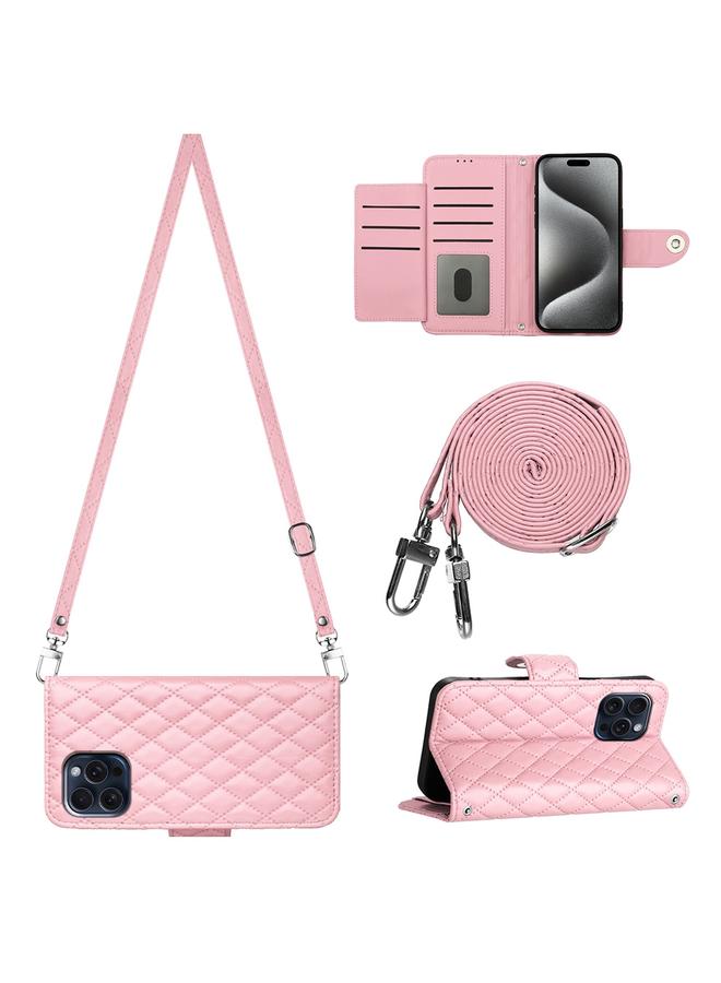 Zaboon Case For iPhone 13 Pro Rhombic Texture Flip Leather Phone Case with Long Lanyard - Image 1