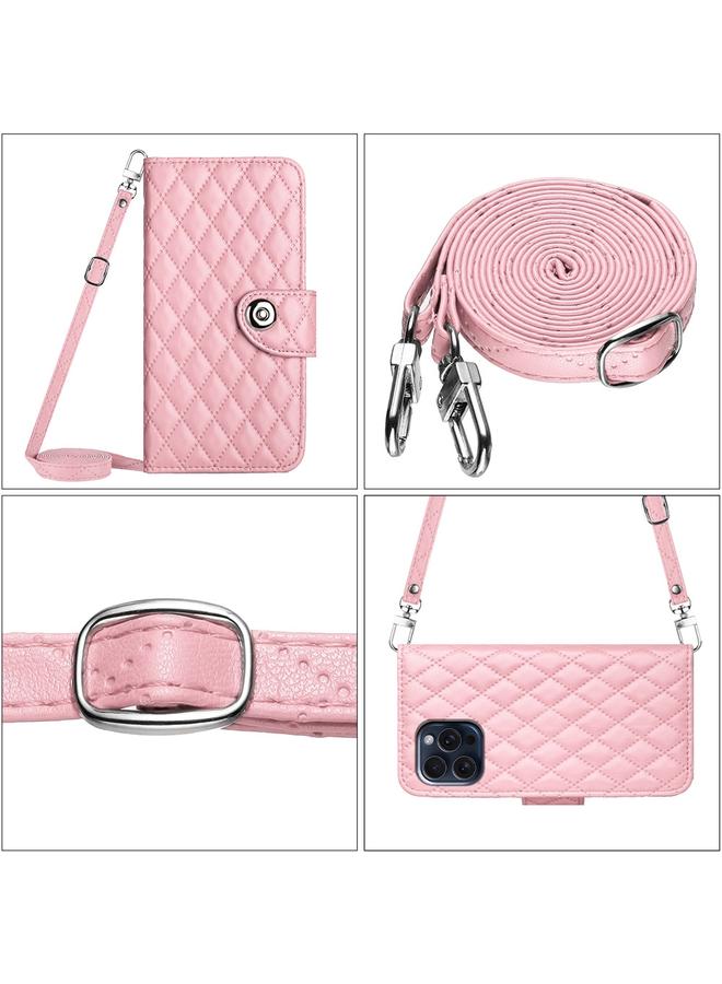 Zaboon Case For iPhone 13 Pro Rhombic Texture Flip Leather Phone Case with Long Lanyard - Image 5