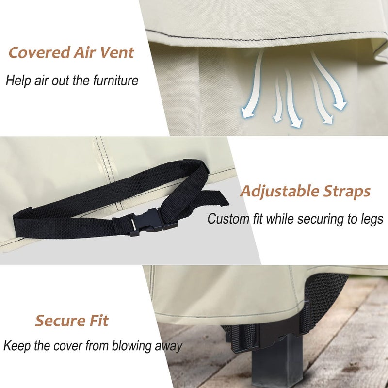 NettyPro Waterproof Patio Chair Covers 4 Pack, 600D Heavy Duty Outdoor Seat Cover, 26W x 28W x 28H inch, Beige - Image 3