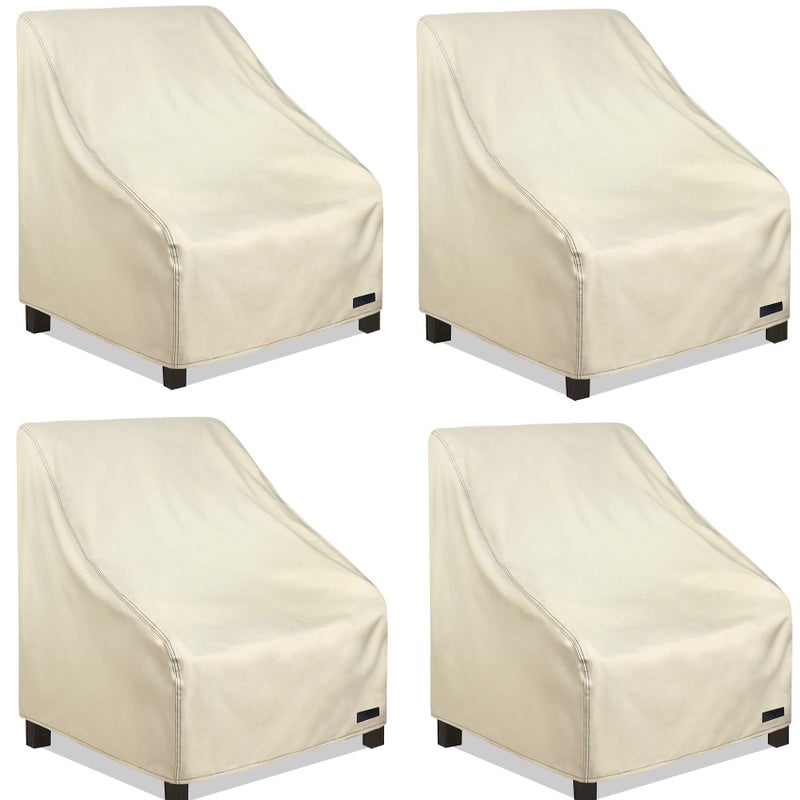 NettyPro Waterproof Patio Chair Covers 4 Pack, 600D Heavy Duty Outdoor Seat Cover, 26W x 28W x 28H inch, Beige - Image 1
