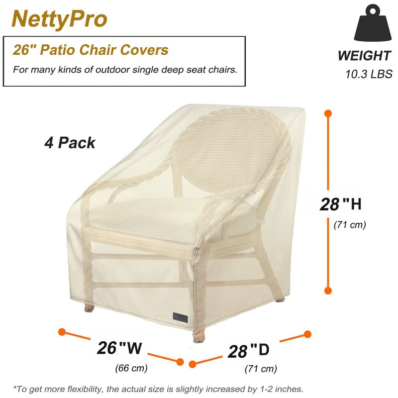 NettyPro Waterproof Patio Chair Covers 4 Pack, 600D Heavy Duty Outdoor Seat Cover, 26W x 28W x 28H inch, Beige - Image 5