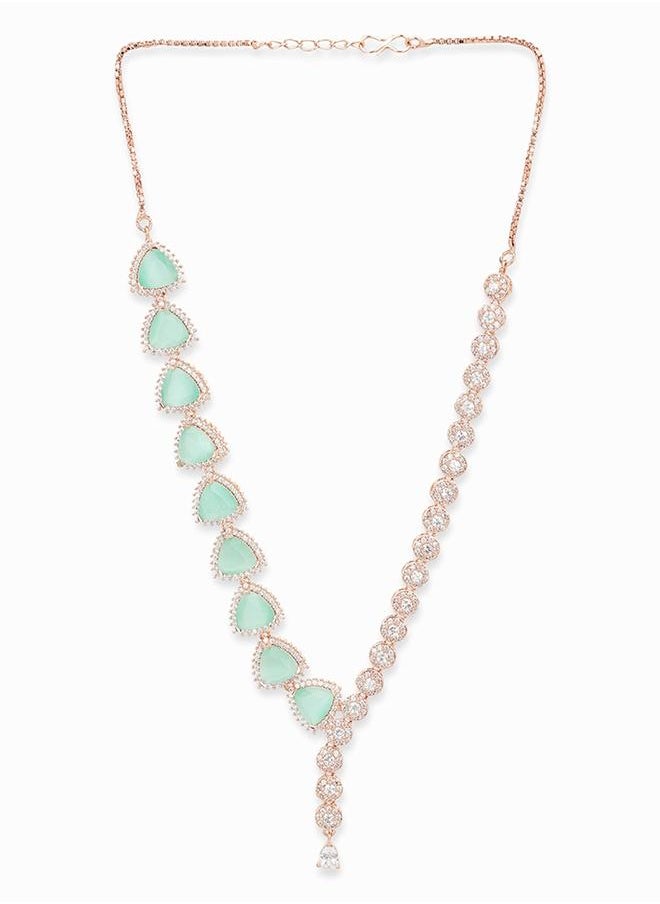 VOYLLA CZ Rose Gold Plated Pearl Necklace Set with Green Stone  - Image 3