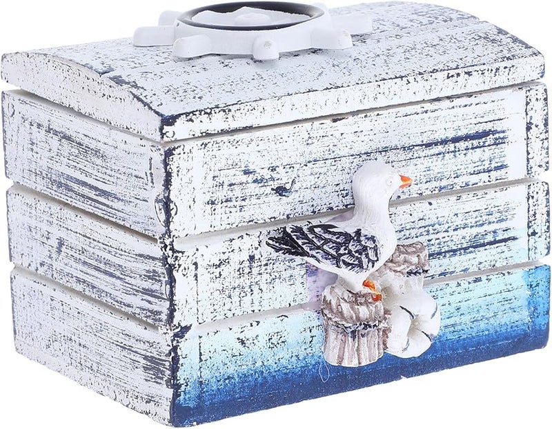 Mediterranean Blue Wooden Jewelry Box Organizer with Lid for Rings Necklaces Earrings - Image 1