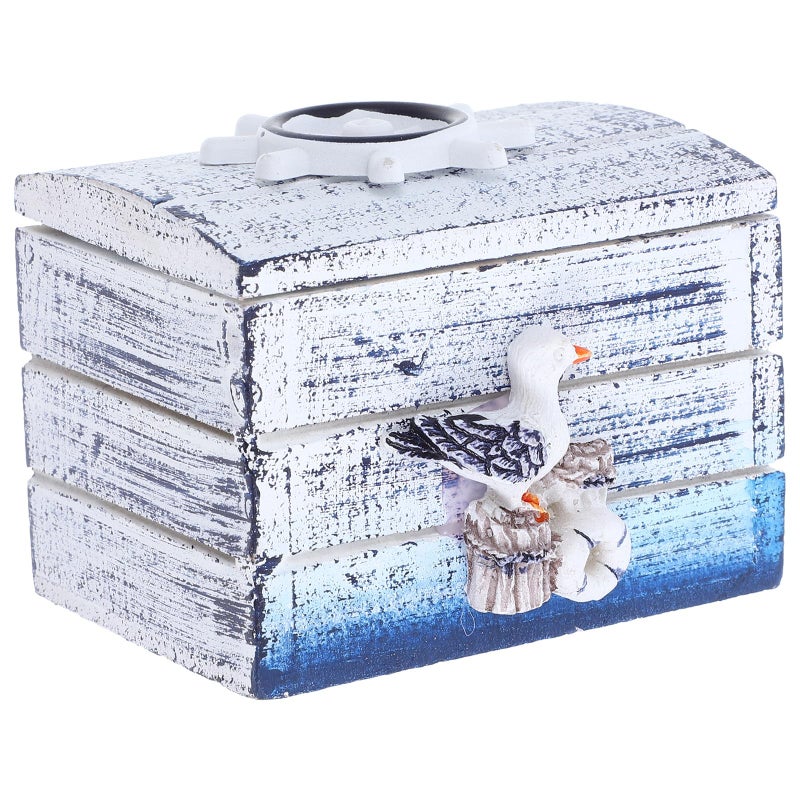 Mediterranean Blue Wooden Jewelry Box Organizer with Lid for Rings Necklaces Earrings - Image 2