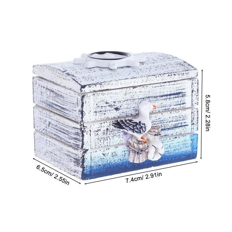 Mediterranean Blue Wooden Jewelry Box Organizer with Lid for Rings Necklaces Earrings - Image 3