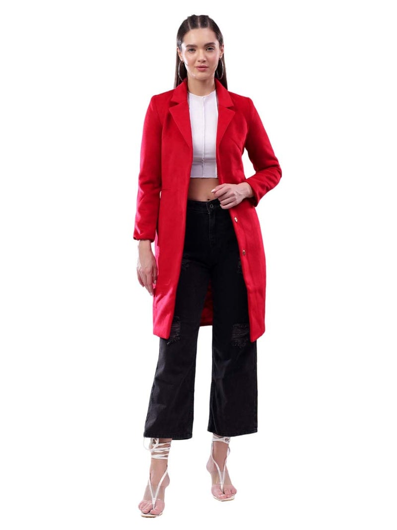 KOTTY Women's Longline Tailored Sleek & Sophisticated Layering Piece Coat (Red,S) - Image 1